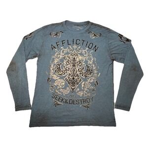Affliction Y2K Long Sleeve Graphic Cross Shirt XXL Ornate Gothic MMA Tee